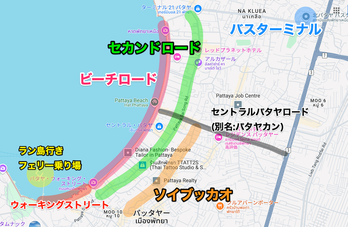 パタヤ中心地の地図