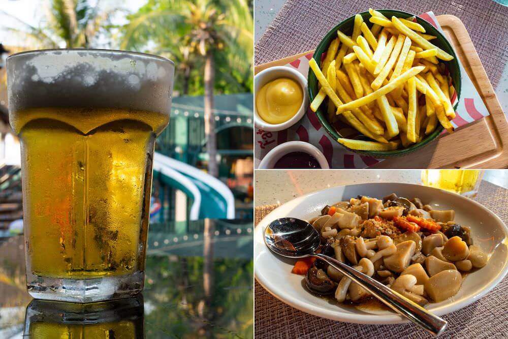 エーワン ザ ロイヤル クルーズ ホテル パタヤ（A-One The Royal Cruise Hotel Pattaya）のプールサイドで食べた軽食とビール