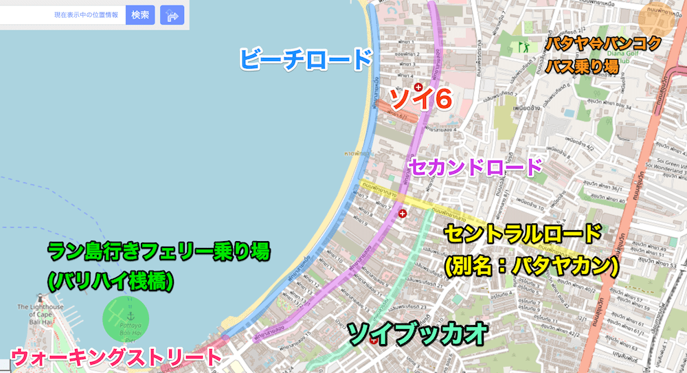 パタヤの夜遊び地図